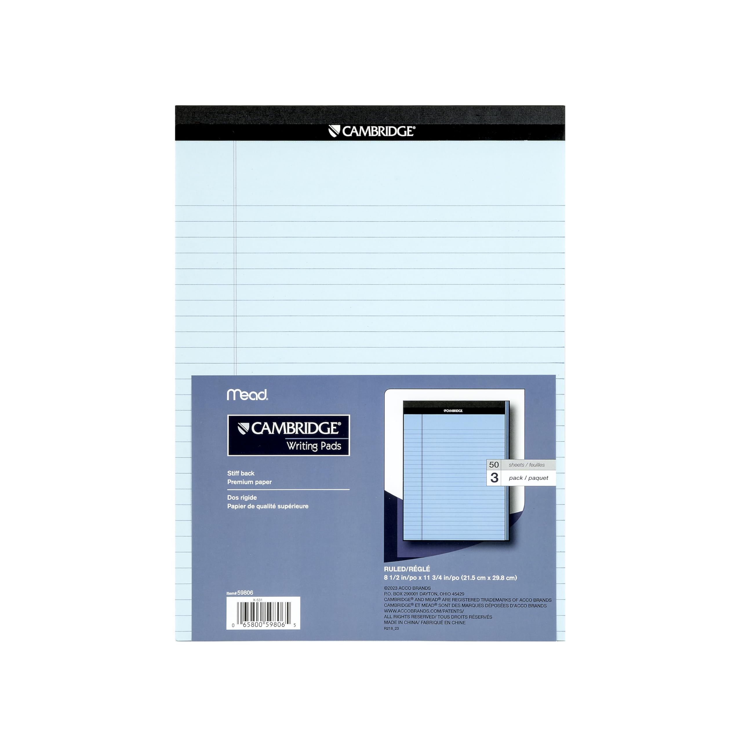 Cambridge Writing Pads, 8.5 X 11 Inches, Letter Size, Wide Ruled, Perforated Sheets, Bue Paper Note Pads, 3-Pack (59806) image 7