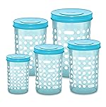 MILTON Storex Set of 5 Plastic Storage Jars & Containers (500ml, 750ml,1L, 1.5L & 2L) Blue, BPA Free, Air Tight Kitchen Organizer for Spices, Atta, Grains, Dishwasher Safe and Stackable
