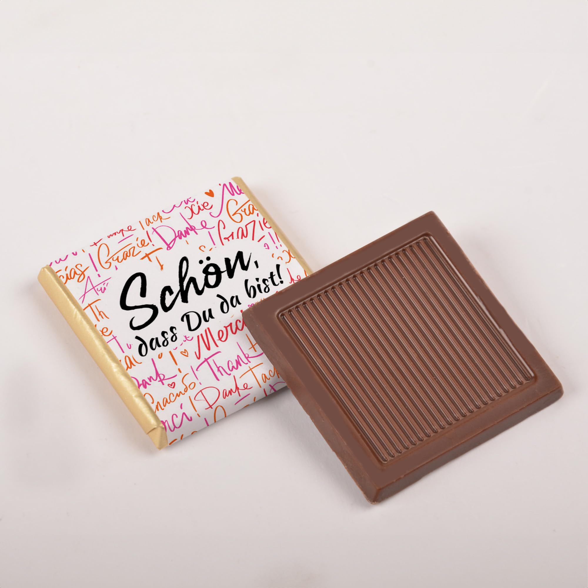 145 Stück Danke Schokolade "Schön, dass du da bist“ – Mini Milchschokolade Gastgeschenk für Gäste – Perfekt für Events, Feiern & besondere Anlässe