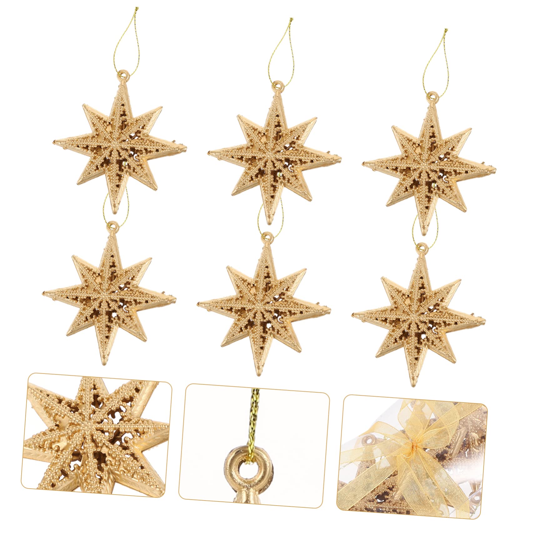 Zerodeko 5 Set Ciondolo Stella Dorata Ornamenti D'oro Per L'albero Di Natale Ciondolo Stella Stereo Pendenti Natalizi Natalizio Decorazione A Luminosa Plastica 6 Pezzi * 5