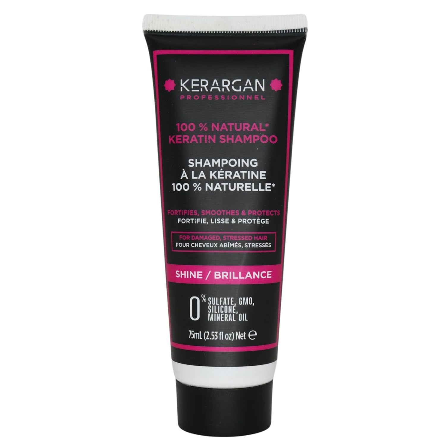 Kerargan - Ultra Repairing Keratin Shampoo for Damaged and Stressed Hair - Strengthening Smoothing and Protective - No Sulphates Parabens and Silicone - 75 ml
