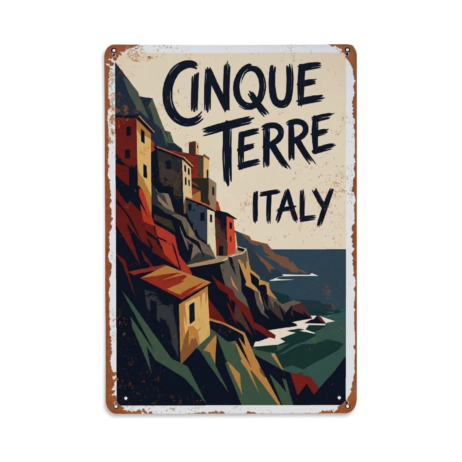 Yrnq 08X12inch Vintage Style Vintage Travel Cinque Terre Italy Dramatic Metal Tin Sign