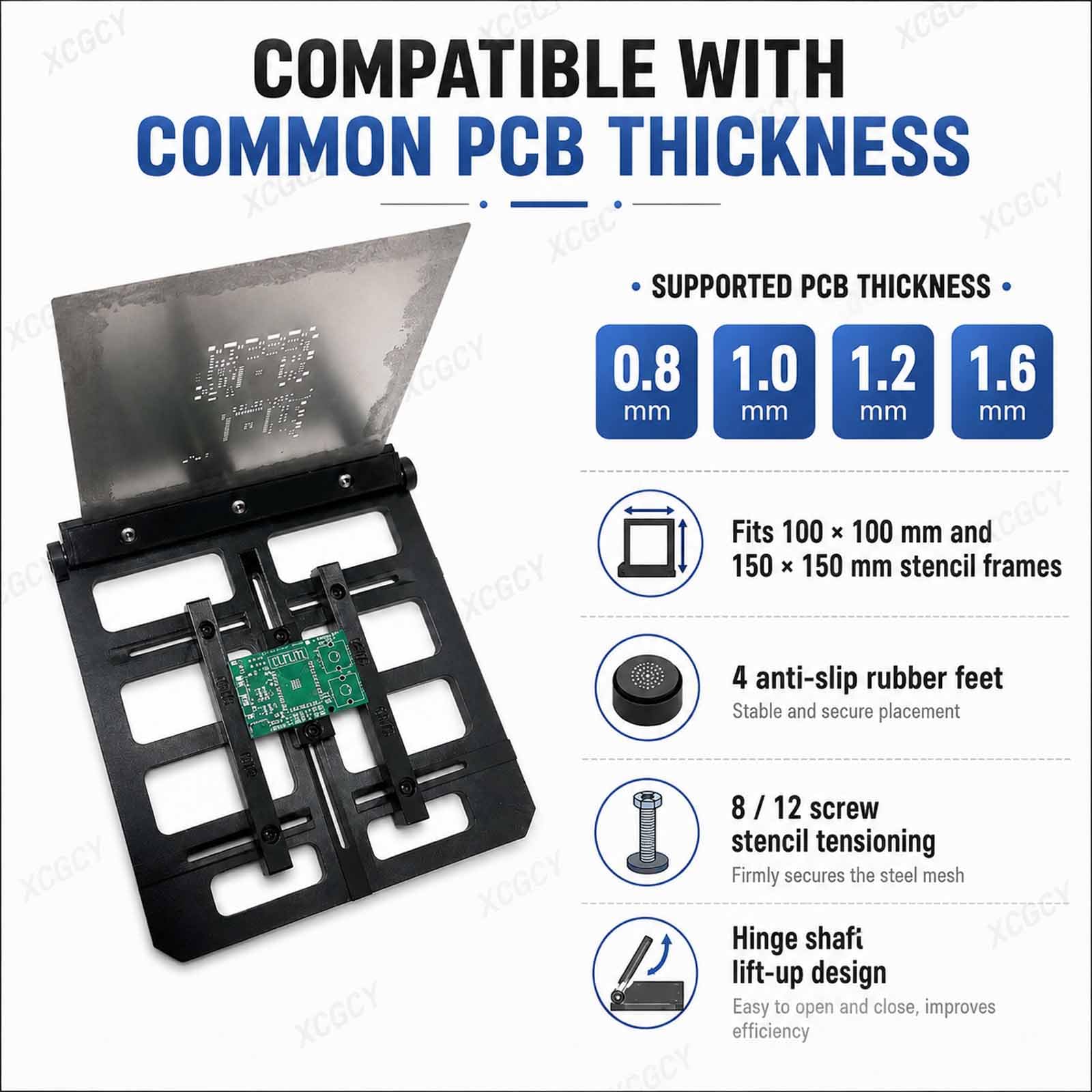 Drukarka szablonów z siatki stalowej, stół do drukowania pasty lutowniczej, ręczna drukarka PCB do płyt do 150 × 150 mm, regulacja 0,8-1,6 mm, dla 100x100mm