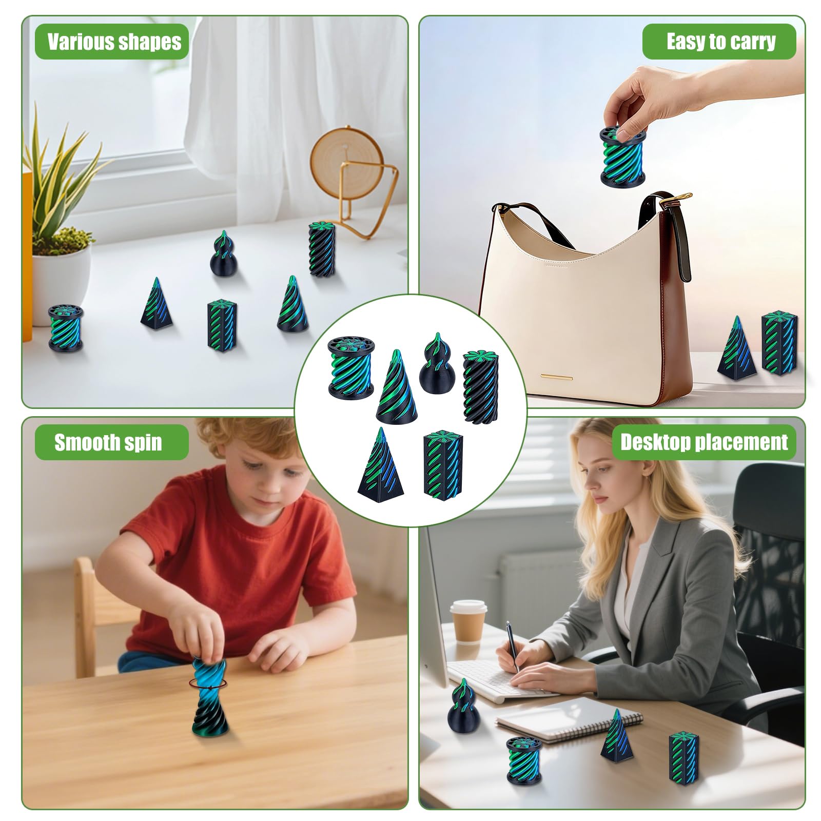 PLUSHCEWT 6 Stück Spiral Cone Fidget Toy 3D Gedrucktes Kegel Spielzeug Set, Pyramid Spirale Passthrough zur Stressabbau, Anti Stress Spielzeug für Konzentration, Fidget Toys Erwachsene (B)