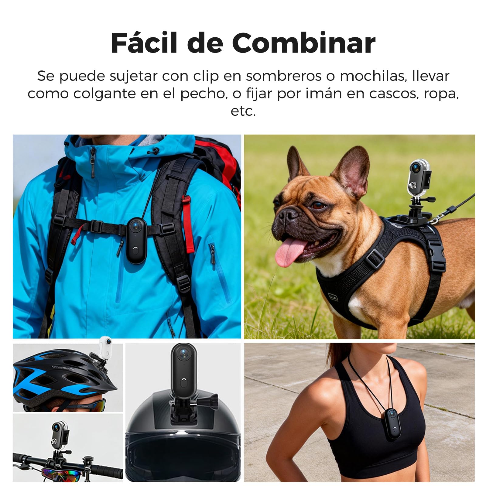 Zeerkeer Cámara Deportiva 4K WiFi, Mini Cámara de Acción POV con Imán Colgante y Clip, 120° Gran Angular para Casco de Moto