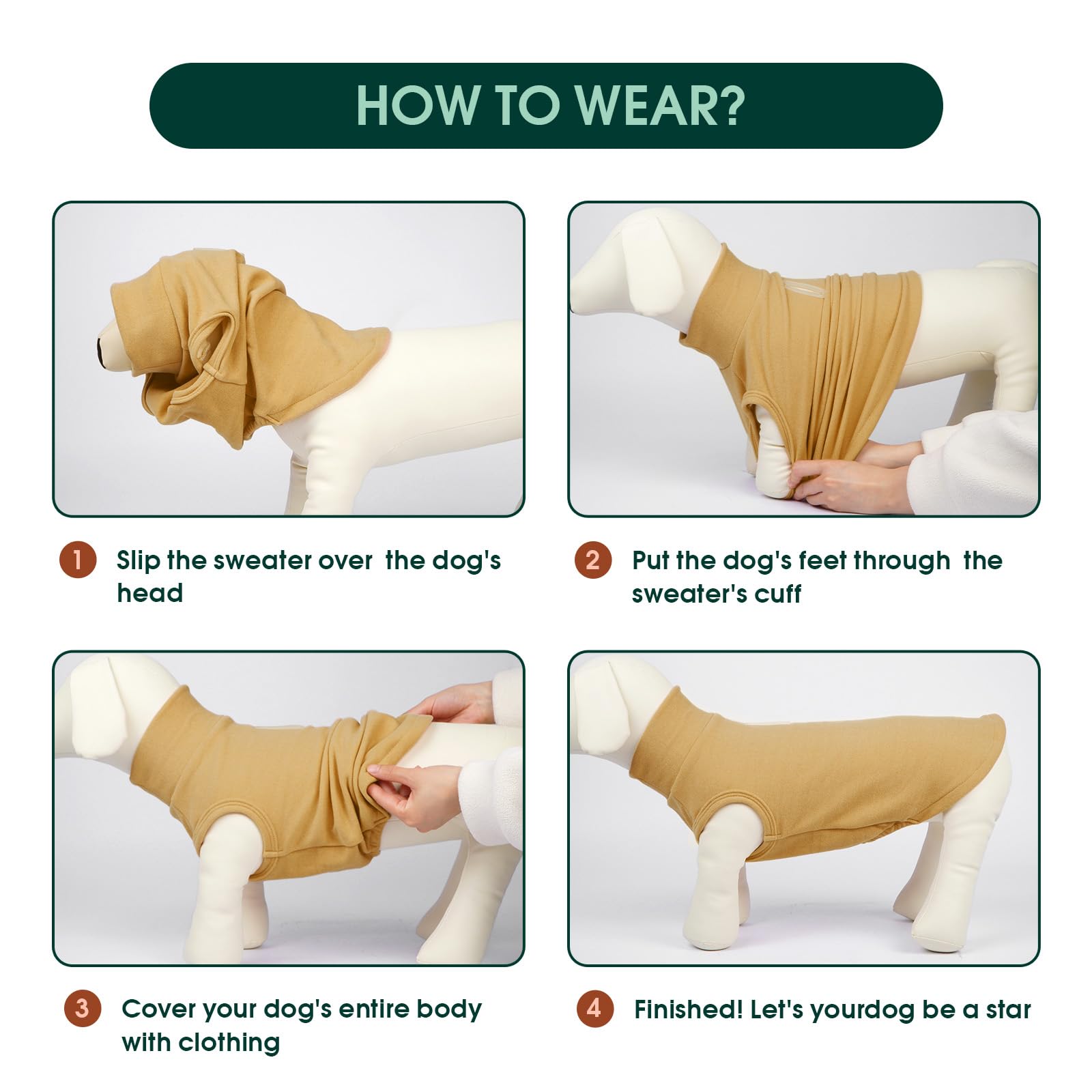 Kuoser Dog Sweater Brown S, Warm Fleece Dogs Jumper Elastic Soft Vest Pullover Clothes for Small Puppy - Image 3