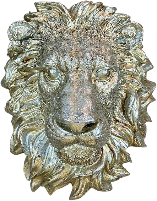 Best Value Here Wall Mounted Vintage Silver Lion Head Large Lions animal head Wall Art Hanging Sculpture indoor outdoor (Lion Head)