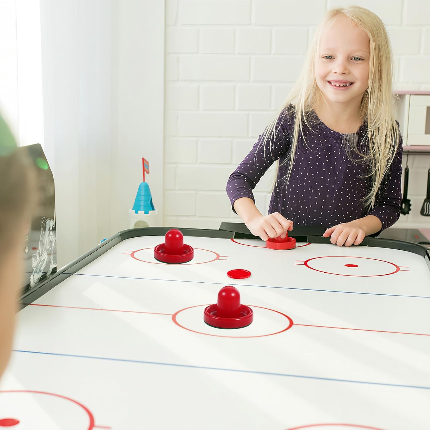 8PCS Air Hockey Pushers and Pucks Ergonomic Red Replacement Accessories for Game Tables Includes Pushers Pucks and Felt Pads for Competitive Play and Equipment Renewal