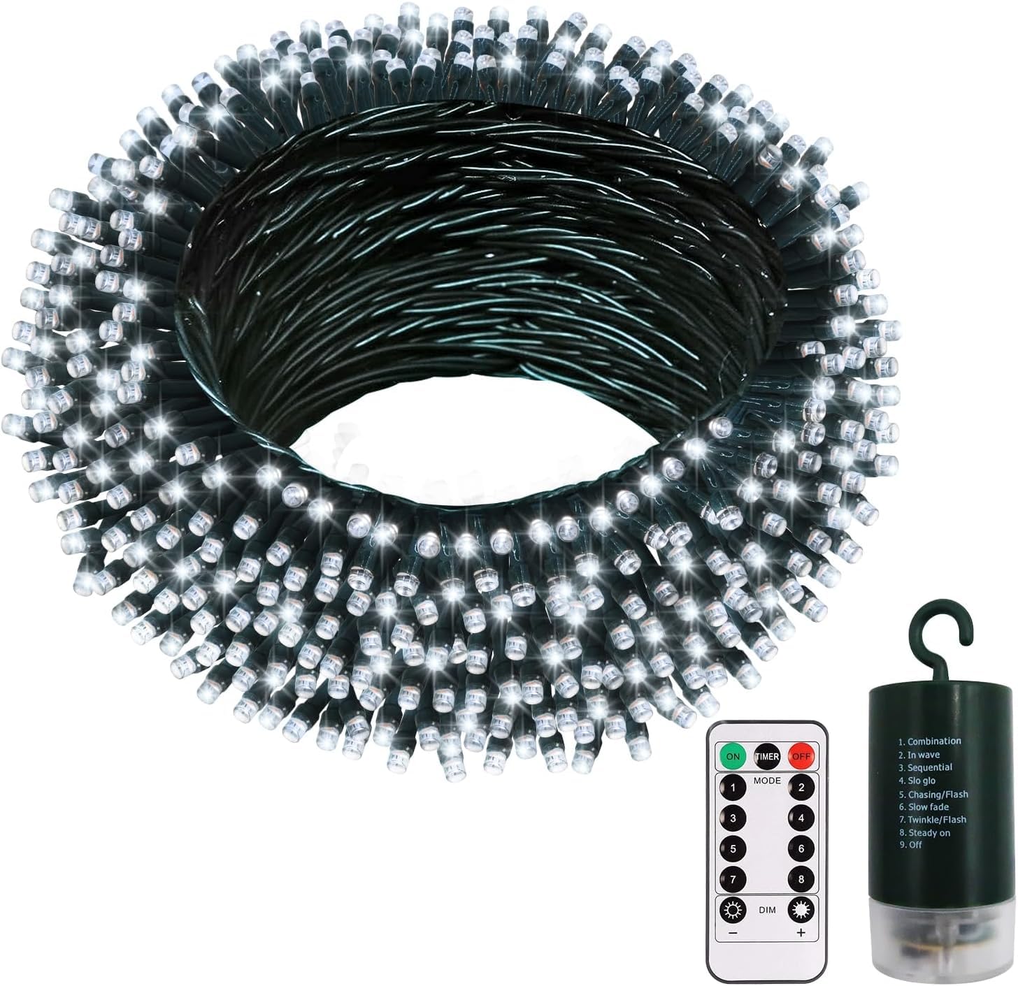 DBFAIRY Christmas Fairy Lights Battery Powered, 20M 200 LED String Lights with Remote Timer Green Cable Fairy Lights for Garden Patio Wedding Xmas Decorations (Cool White)