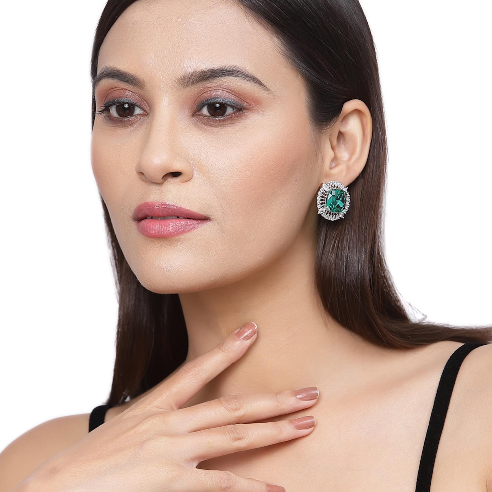 Rhodium-Plated American Diamond Stud Earrings