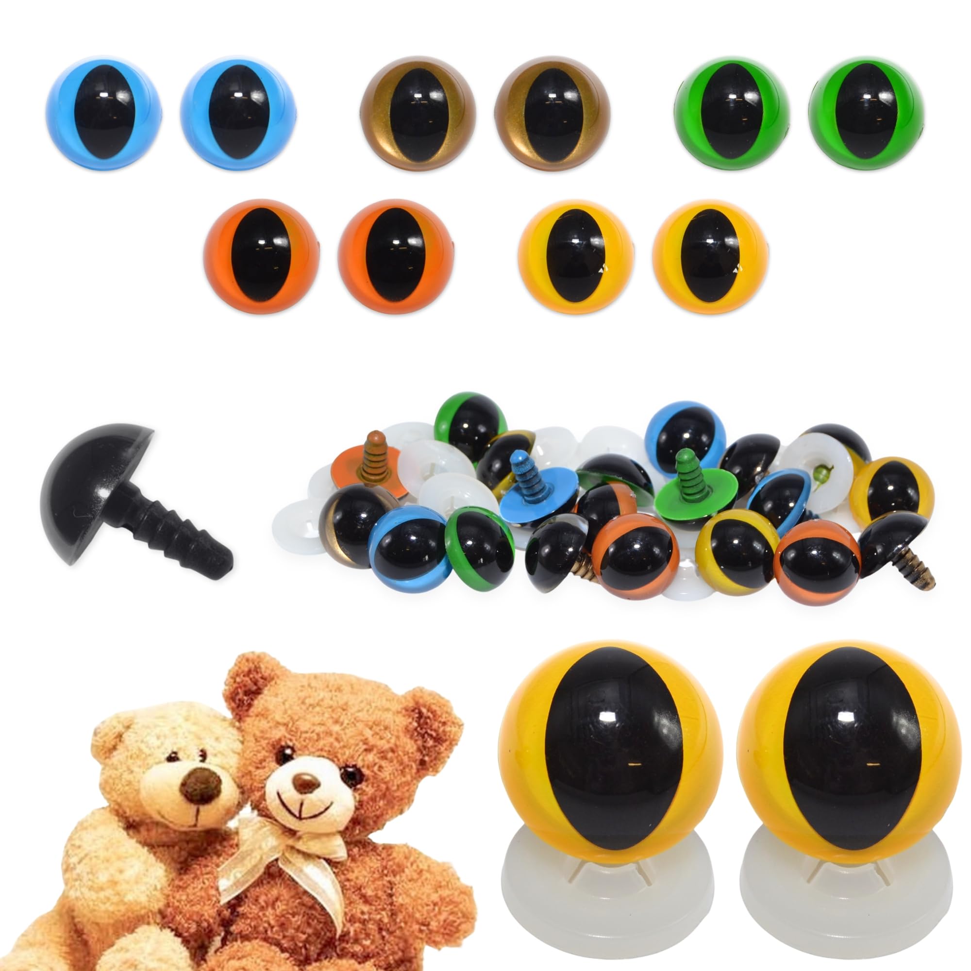 celloexpress 21mm Mixed Cats Eyes with Plastic Backs - Safety Eyes for Soft Toy Teddy Bear Animal Making (Pack of 5 Pairs)