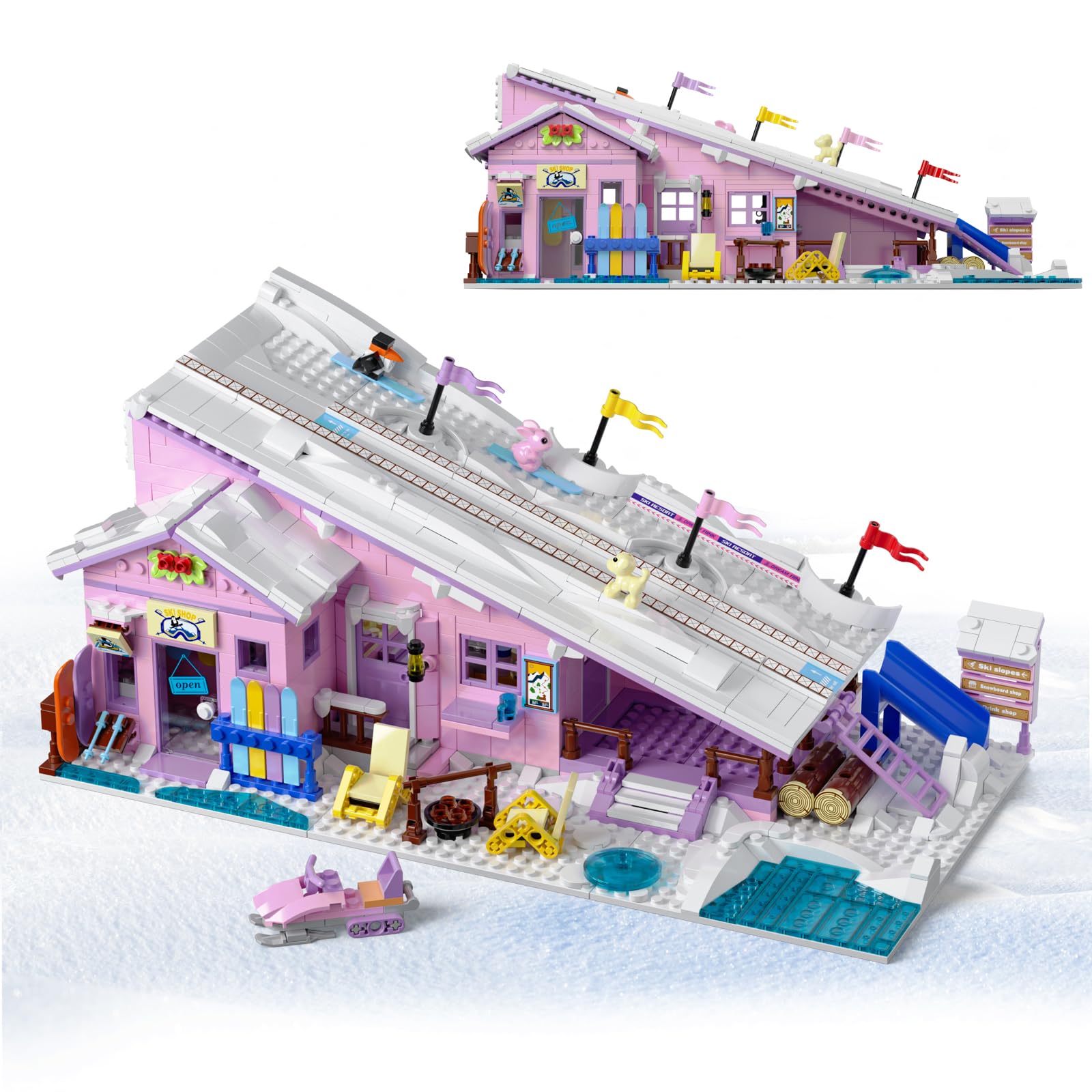 Amazon.com: Pink Girls Ski Resort Winter Village House Building