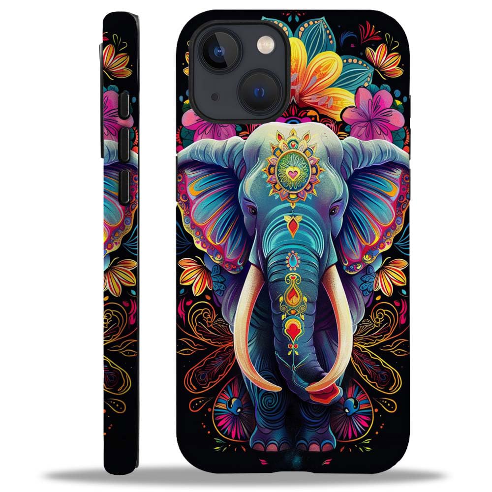 ZHEGAILIAN Case for iPhone 15 Plus, Colorful Painted Elephants 2 in 1 Hard Shell + Silicone, Shockproof Bumper Drop Protective Compatible with 6.7-