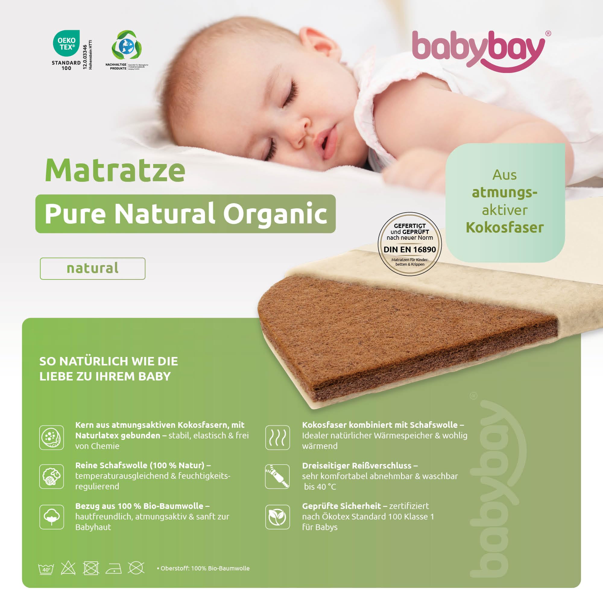 babybay Matratze Pure Natural Organic passend für Modell Original