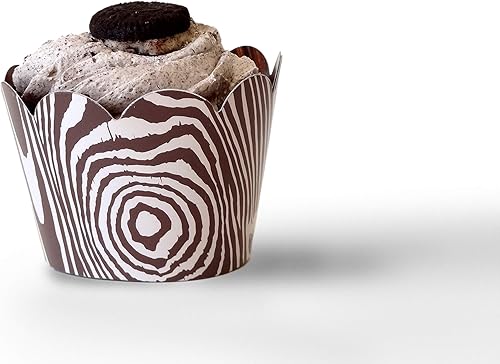 Miniatura 7 de Envoltorios para cupcakes de grano de madera, 48 piezas, envoltorios de cupcakes marrones, envoltorios de cupcakes temáticos de bosque, decoraciones