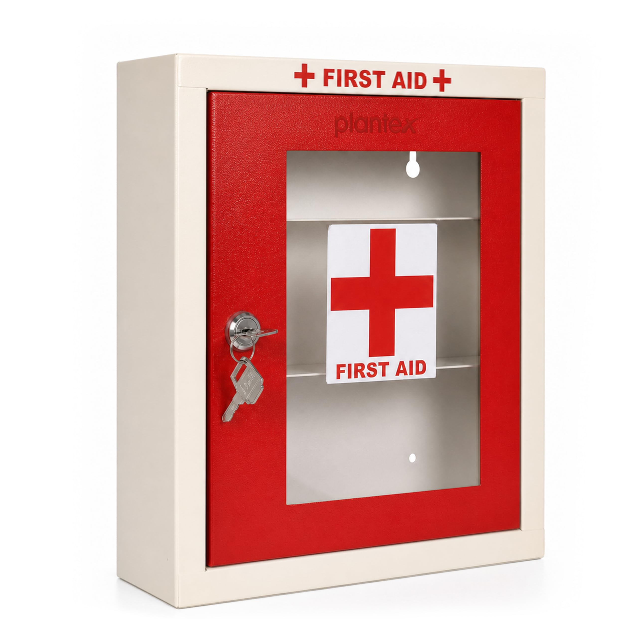 Plantex First Aid Box/Emergency Medical Kit Box for Medicine Storage/Multi Compartment First Aid Kit Box for Home, School, Office with Key Lock - GI Steel (Red & Ivory)