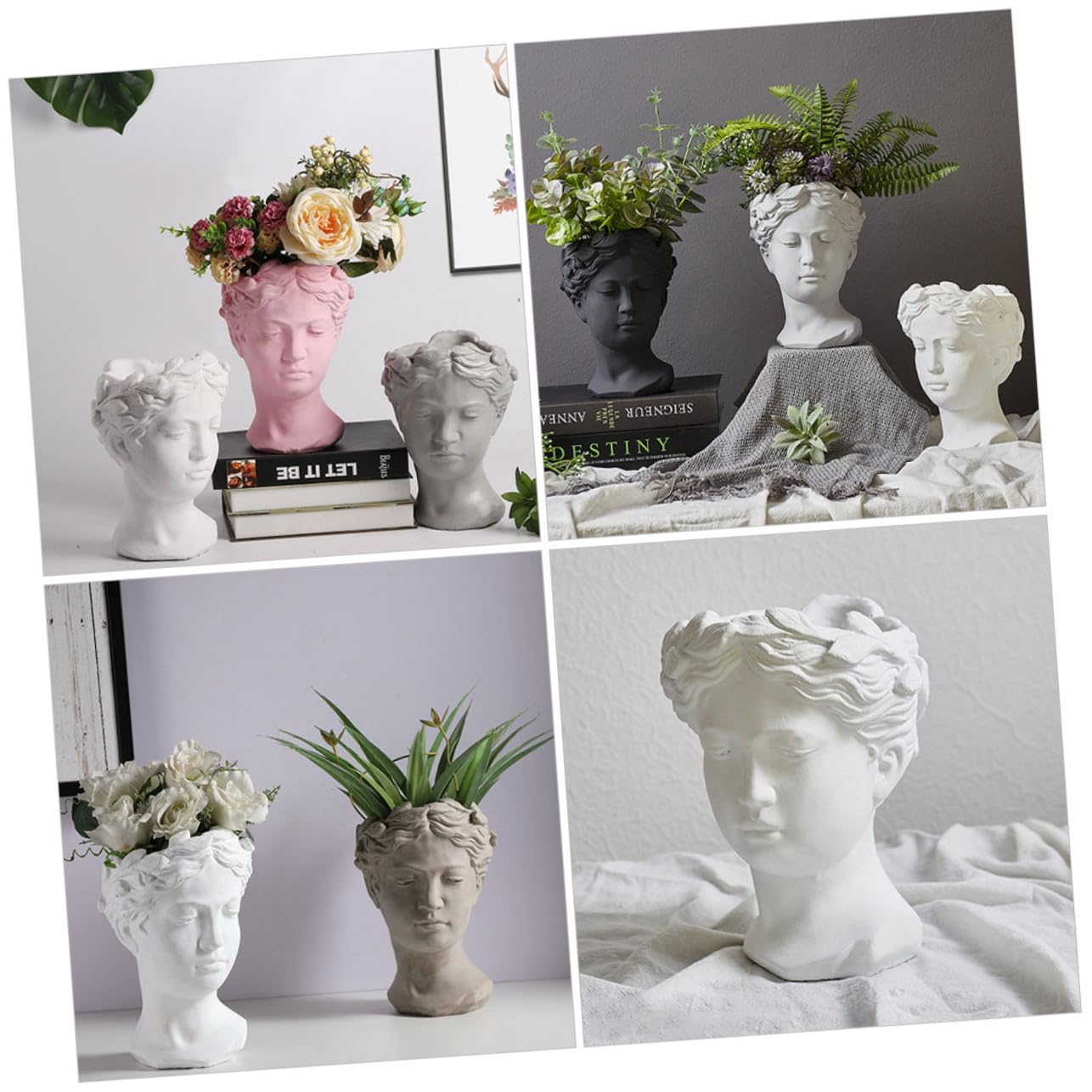 Gatuida Eleganter in Form Eines Weiblichen Kopfes Weißer aus Kunstharz Pflanzgefäß für Stilvolle Blumengestaltung als Tischdekoration und Wohnraumdekoration
