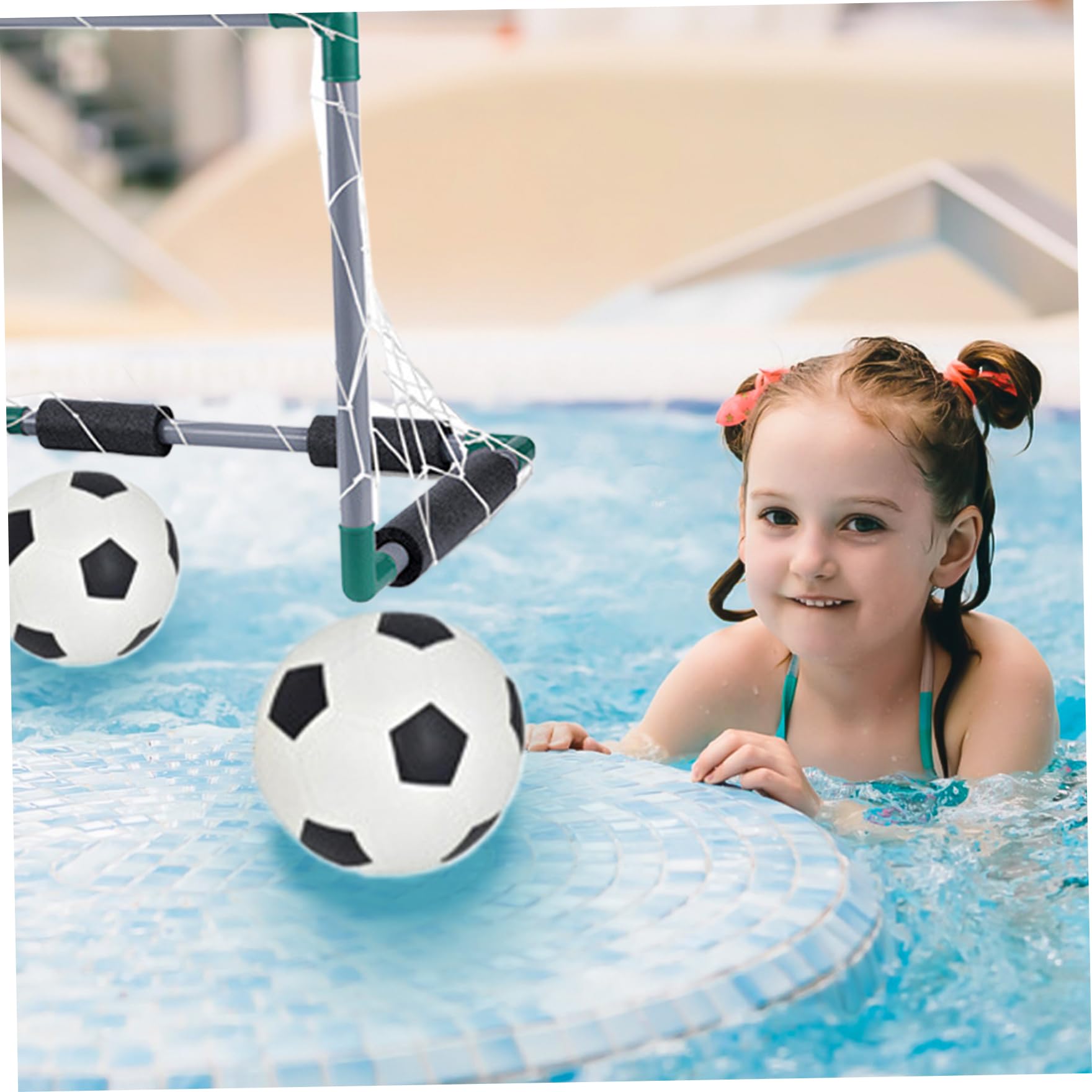 Giochi in Piscina, Porta da Calcio per Piscina Galleggiante da 2 Pezzi con 2 Palline, Porta da Calcio per Bambini 18, 5x14, 4x14, 4, Rete da in Plastica per Nuoto Estivo