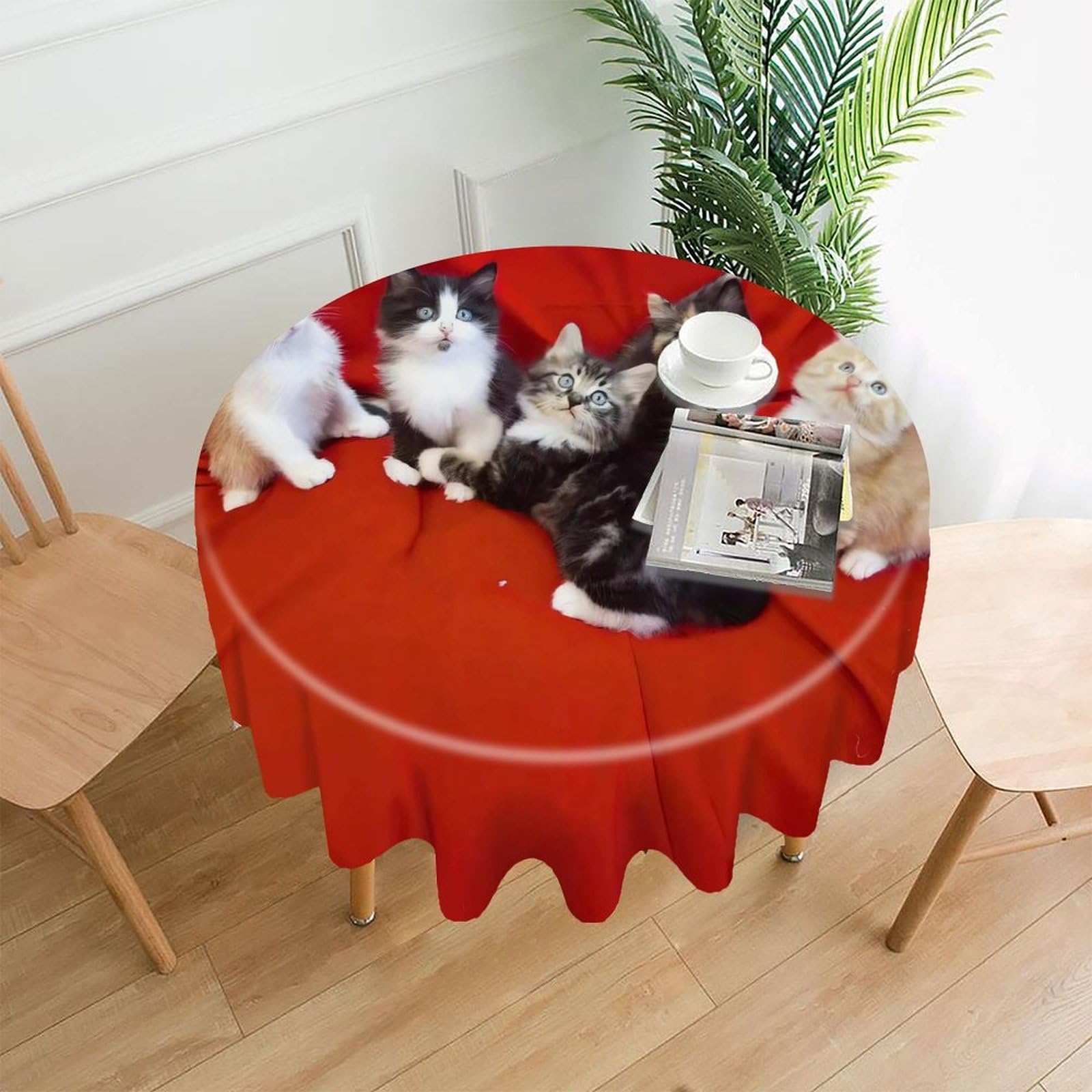 FodPand Cat Round Tablecloth - 60 Inch Premium Polyester Table Cloth, Fashion Wrinkle Resistant Decorative Table Cover for Dining Kitchen Party Buffet Tables
