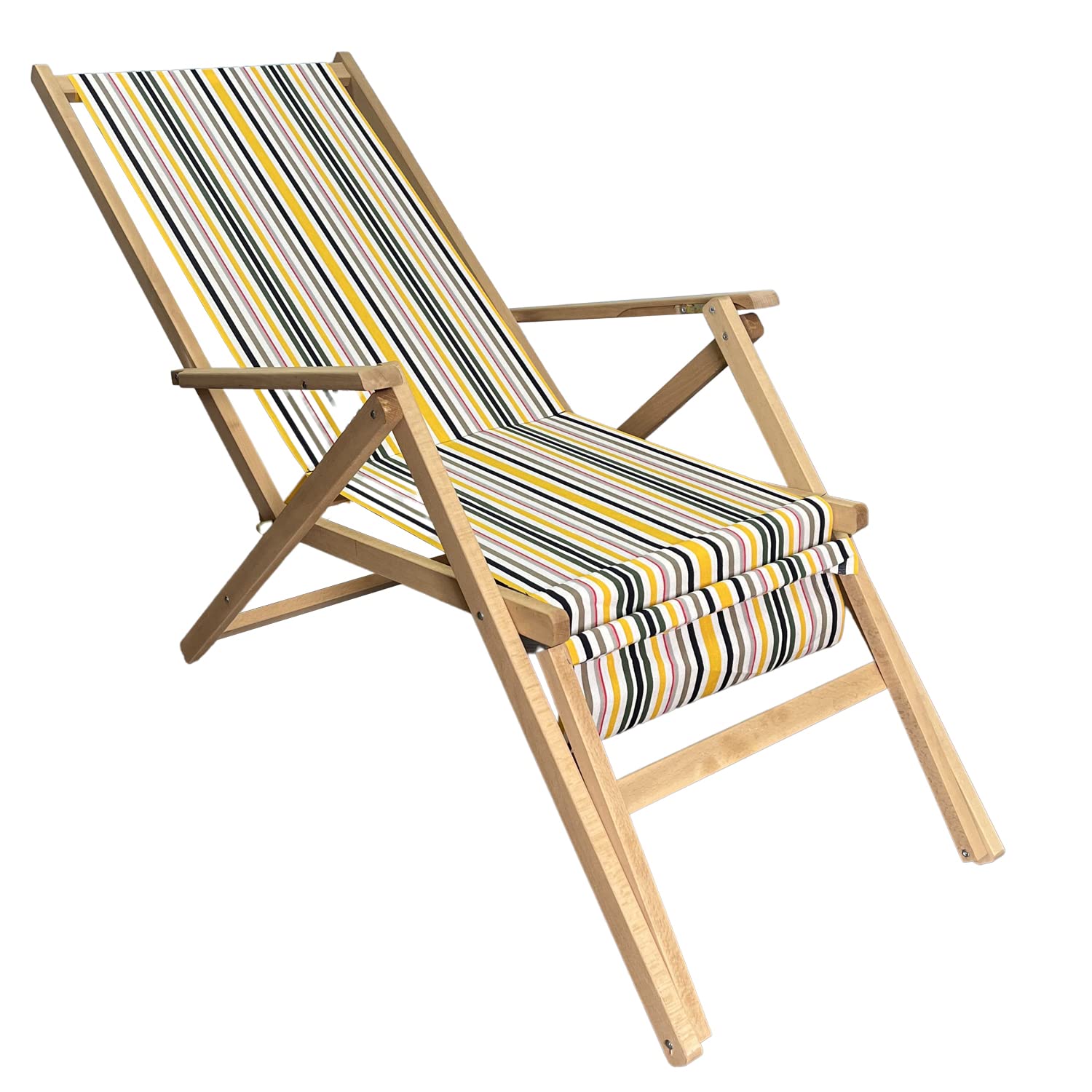 Marvin Sedia A Sdraio Relax In Legno Tela Reclinabile Pieghevole Regolabile Richiudibile Salvaspazio Prendisole Portatile Braccioli Poggiapiedi Da Mare Giardino Campeggio Esterno (Multicolor 1)