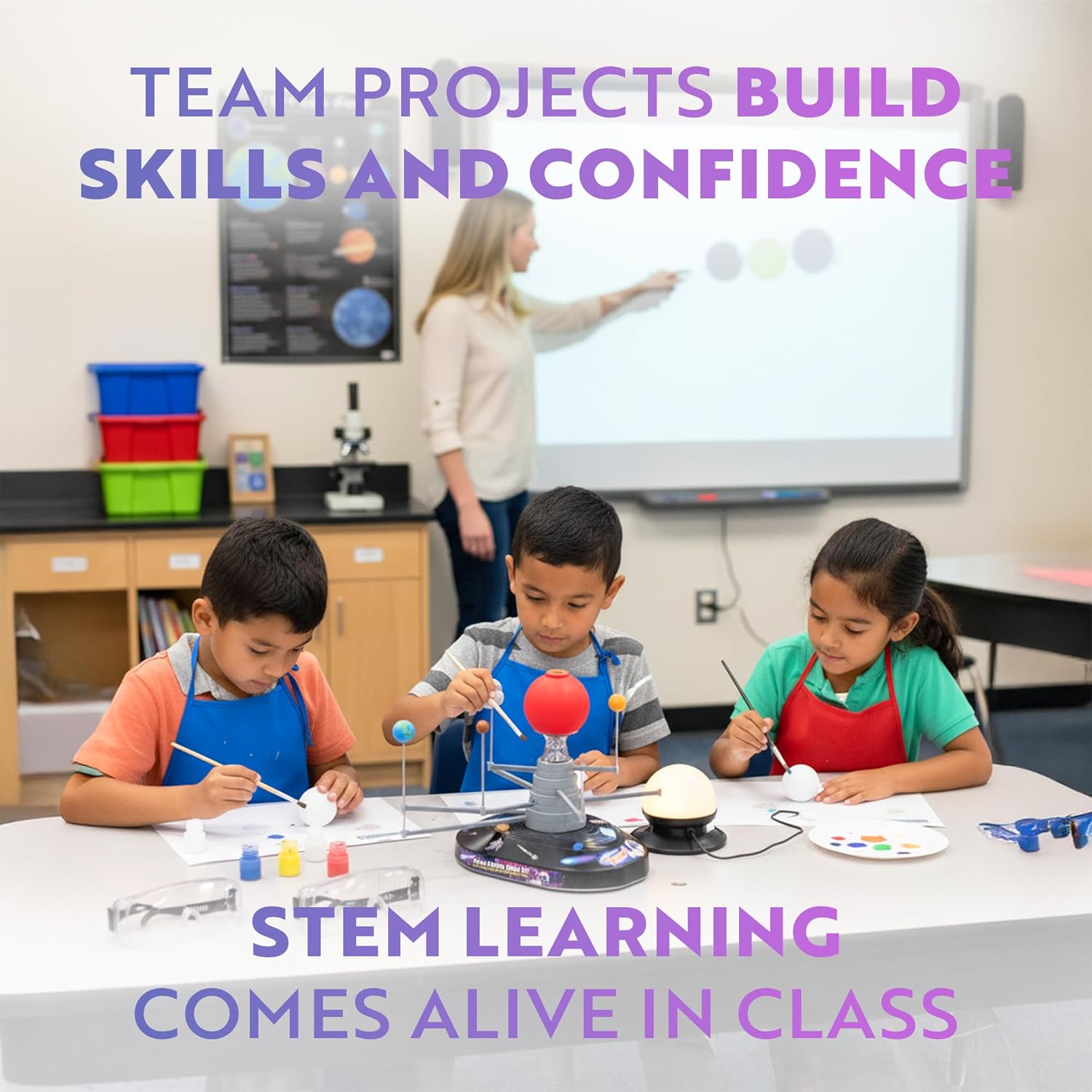 Playz Premium Solar System Model Kit for Kids - 4 Speed Motor, HD Planetarium Projector, 8 Painted Planets & 8 White Foam Balls with Paint and Brush for a Hands-On STEM DIY Project for Space Toys