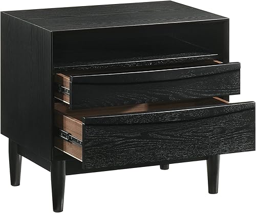 Miniatura 5 de Armen Living Artemio Moderna Mesita de noche de madera con 2 cajones con estante, color negro