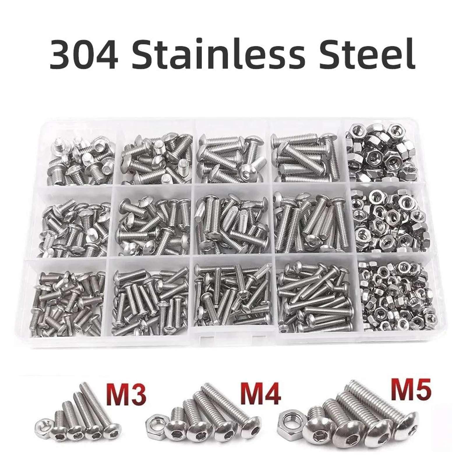 Edelstahl Sechskant-Innensechskant-Zylinderschrauben Sechskantgewindemaschine Metrische Mutternschraube Sortiment Kit Set