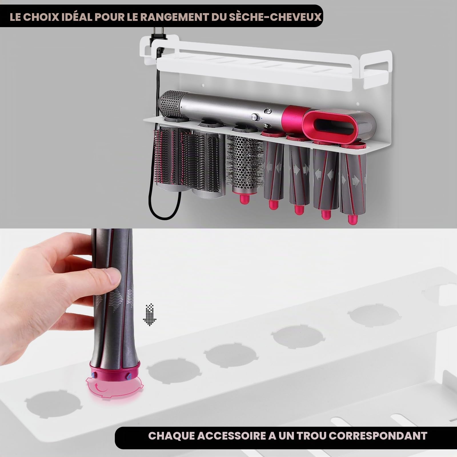 Support Seche Cheveux Lisseur pour Dyson Airwrap Accessoires | Porte Seche Cheveux et Lisseur, Support Lisseur Rangement pour Styler Accessories (Blanc)