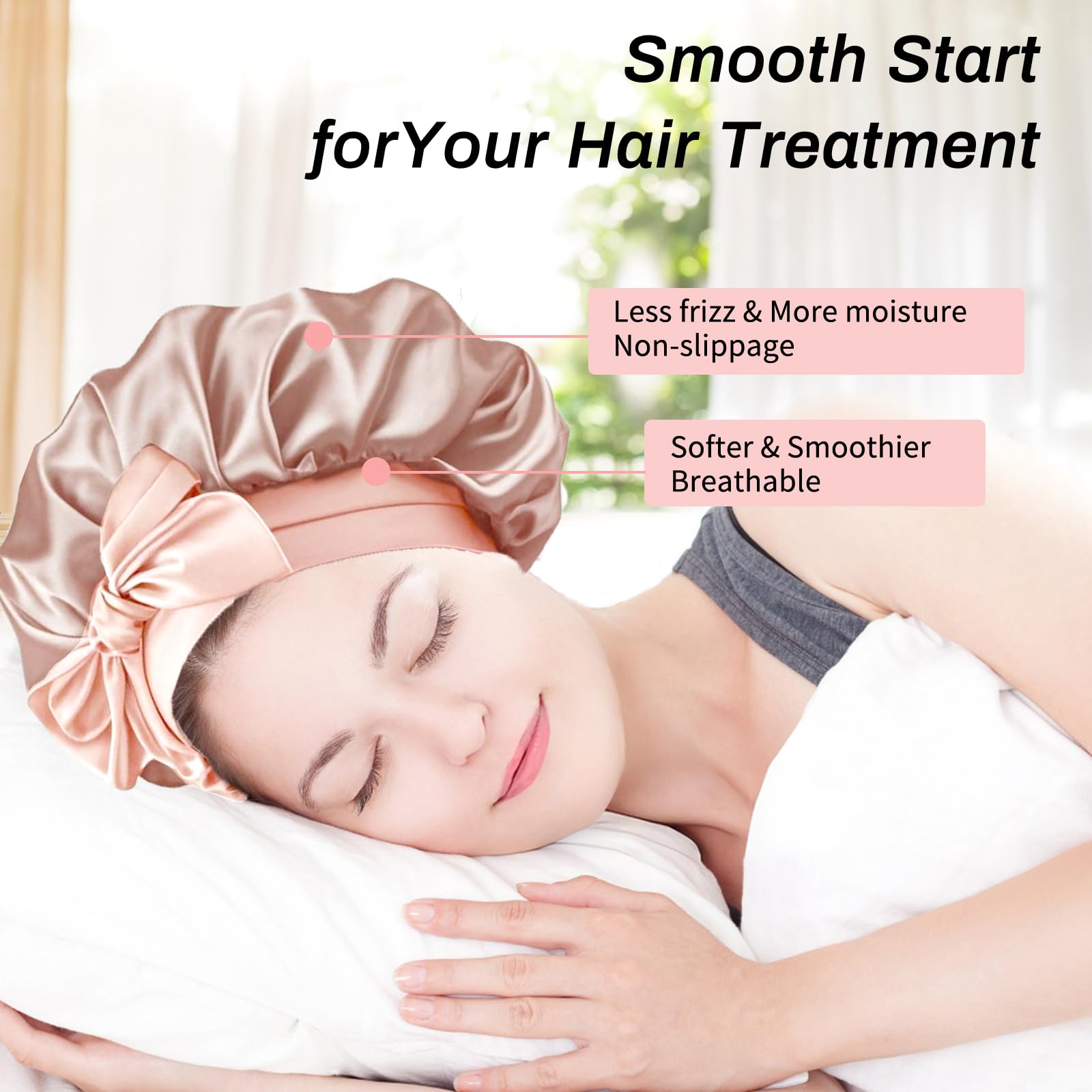 2 Pcs Satin Bonnet, Silk Bonnet with Elastic Band - Image 4