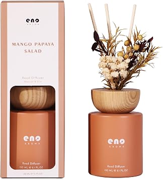 Reed Diffuser Set with Dried Flowers, 5.1 fl oz / 150ml, Mango Papaya Salad - Home Fragrance Diffuser with Sticks for Bathroom Shelf Decor, Bedroom, Office & Gift