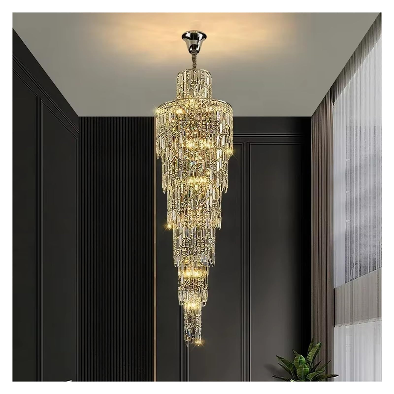 ASerZenith Villa Living Room Crystal Chandelier Duplex Floor To Floor Rotating Staircase Long Chandelier,Cold White-D55Cm