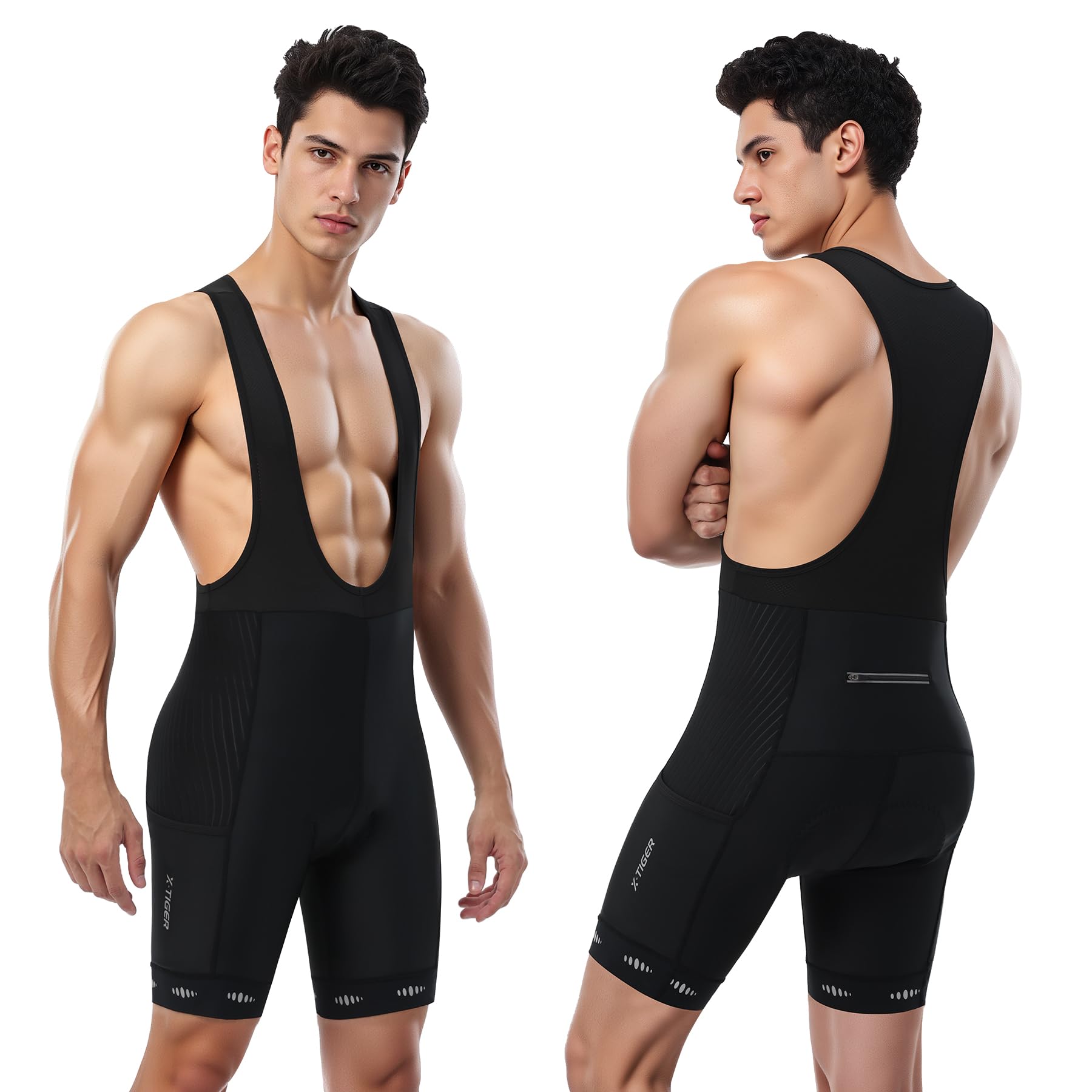 X-TIGER Culotte Ciclismo Bibs Shorts Hombre Almohadilla Gel 5D 3 Bolsillos Transpirable Secado rápido Ciclismo Montaña