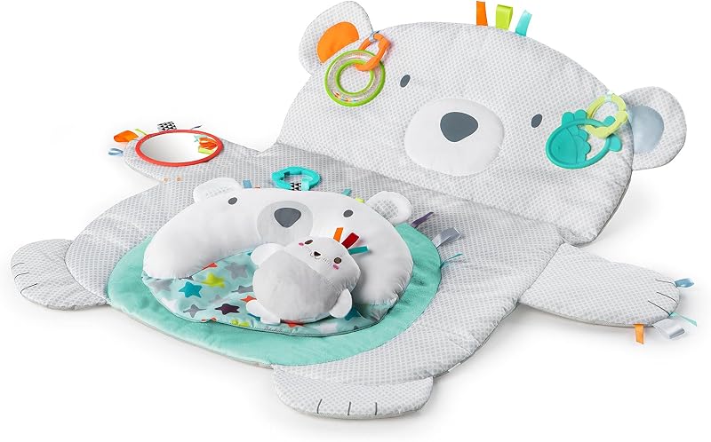 Tapete de actividades para bebés Tummy Time Prop & Play con almohada de apoyo y etiquetas - Oso polar 35 x 29,5 pulgadas, recién nacidos y mayores