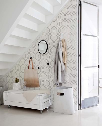 Miniatura 3 de Simple Shapes Papel tapiz geométrico hexagonal gris claro, despegar y pegar, 2 x 9 pies, individual