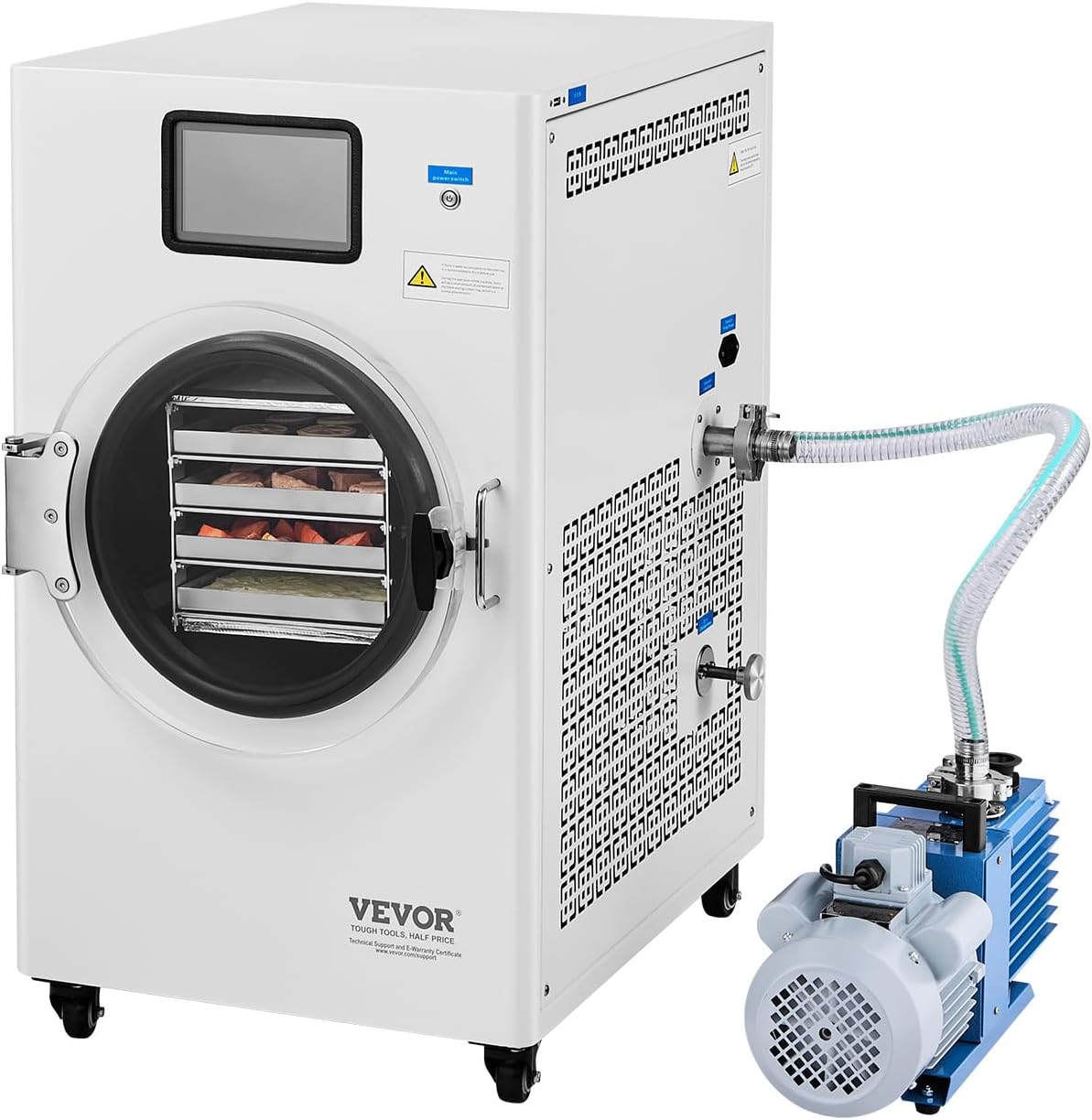 VEVOR Vacuum Freeze Dryer Machine, 8.8-13.2 LBS/Batch Food Freeze Drying Machine with 4-Layer Trays, Vacuum Pump, Adjustable Timer and Temperature Control, for Fruits Vegetables Meat, White