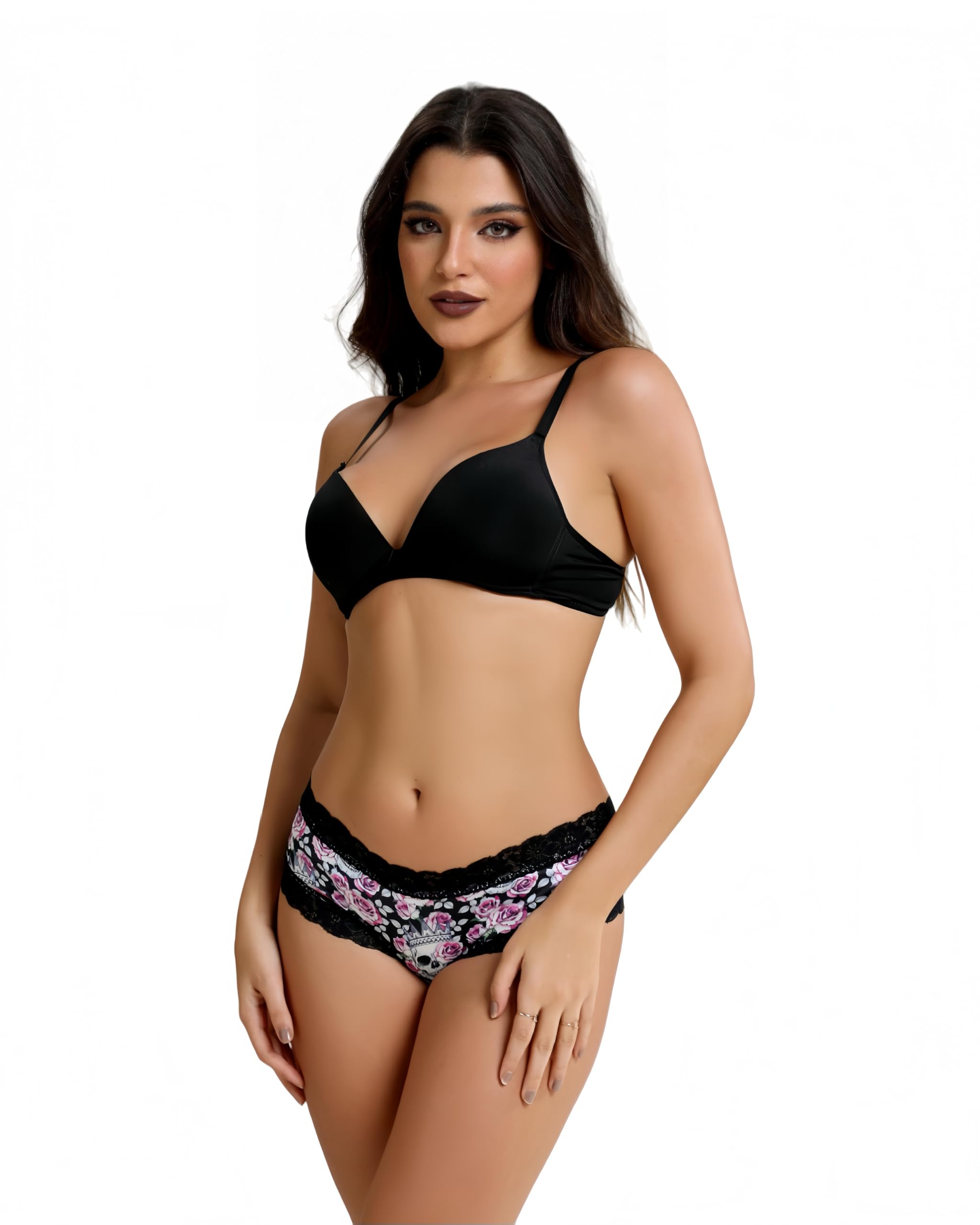 6-Pack Gothic & Cute Cheeky Panties for Women - Skull Lace Underwear Set: Small Multicolor