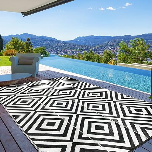 Pcinfuns Alfombra de paja de plástico, alfombras de patio, caravana, camping, alfombra reversible, alfombra grande de 9 x 12 pies para exteriores,