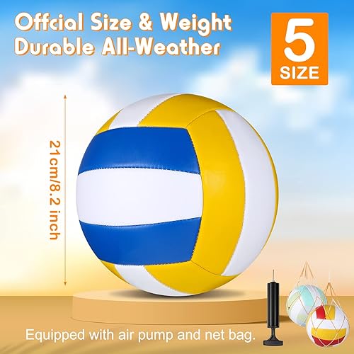 Miniatura 2 de Woanger 6 pelotas de voleibol tamaño oficial 5, impermeables, suaves, recreativas, con bomba y bolsa de red, para niños, jóvenes, adultos,