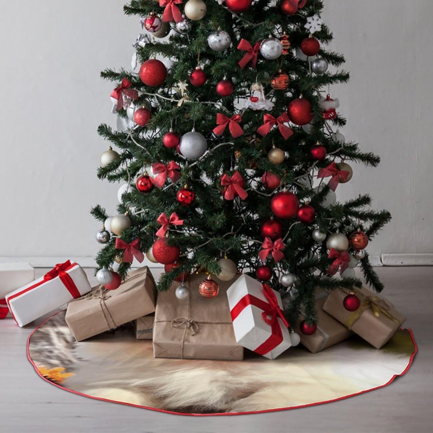 Christmas Tree Skirt Large Tree Skirts Cute Dog Xmas Tree Skirt Christmas Decoration Christmas Tree Mat for Indoor Outdoor Holiday Party Xmas Tree Decor