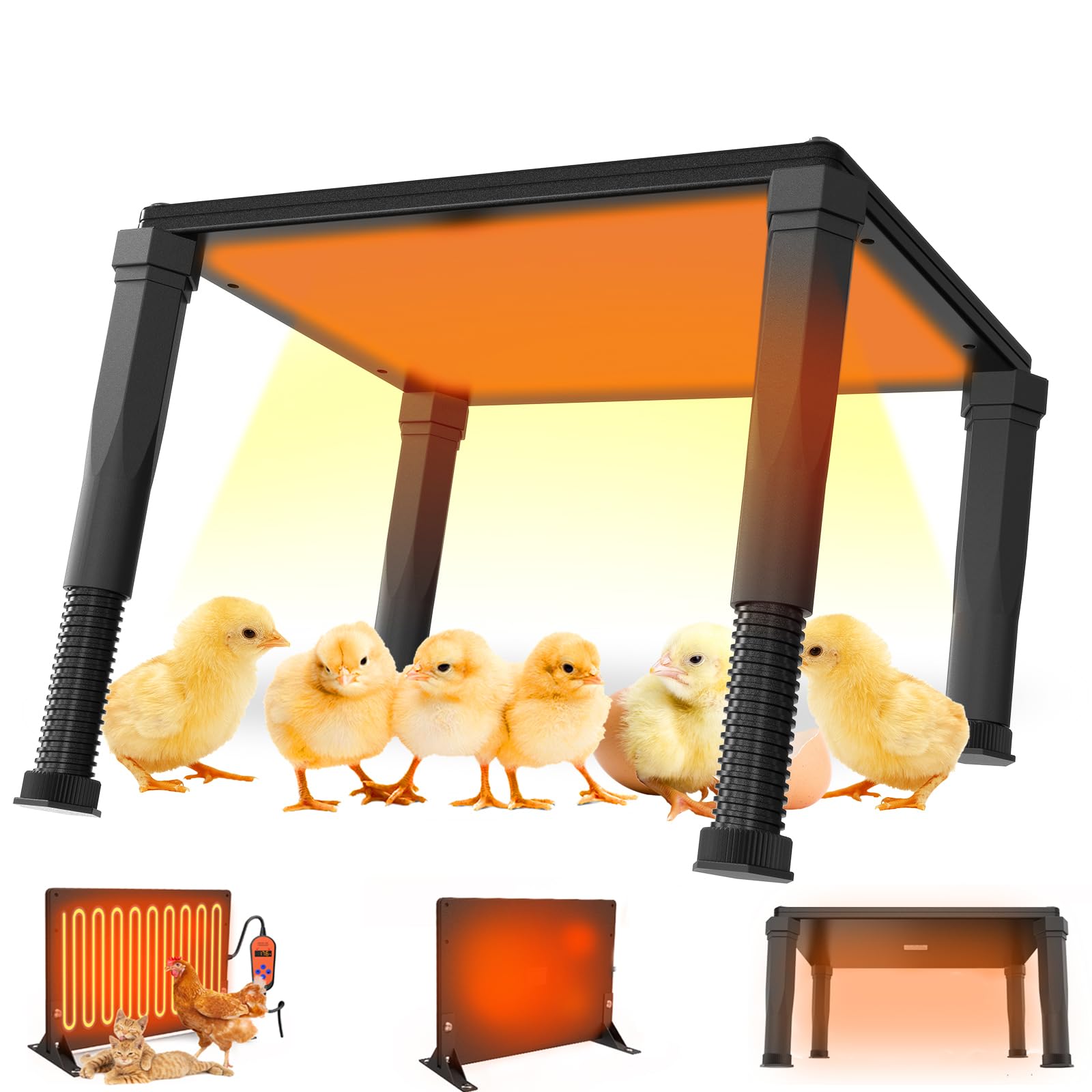 MQUPIN Calentador de Gallineror & Criadora de Pollitos 2-in-1, 120w Calefacción Doble Calentador de Gallineror, 5℃-80℃ Ajuste de Temperatura, 24H Temporizador Calefacción Gallinero para Pollos, Patos