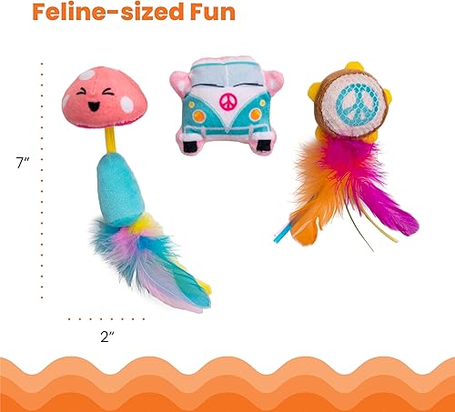 Miniatura 5 de Catstages Paquete de 3 juguetes interactivos para gatos con hierba gatera con sonidos arrugados, flinger y plumas para jugar, batear y perseguir