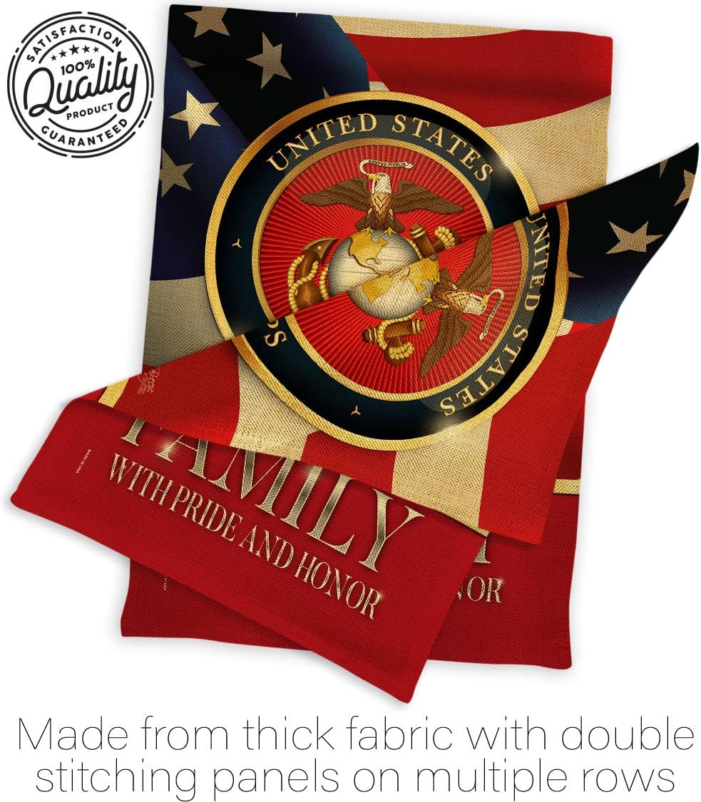 US Marine Family Honor Burlap Garden Flag - Set Wall Hanger Armed Forces Corps USMC Semper Fi United State American Military Veteran Retire Official - House Yard Gift Double-Sided 13 X 18.5