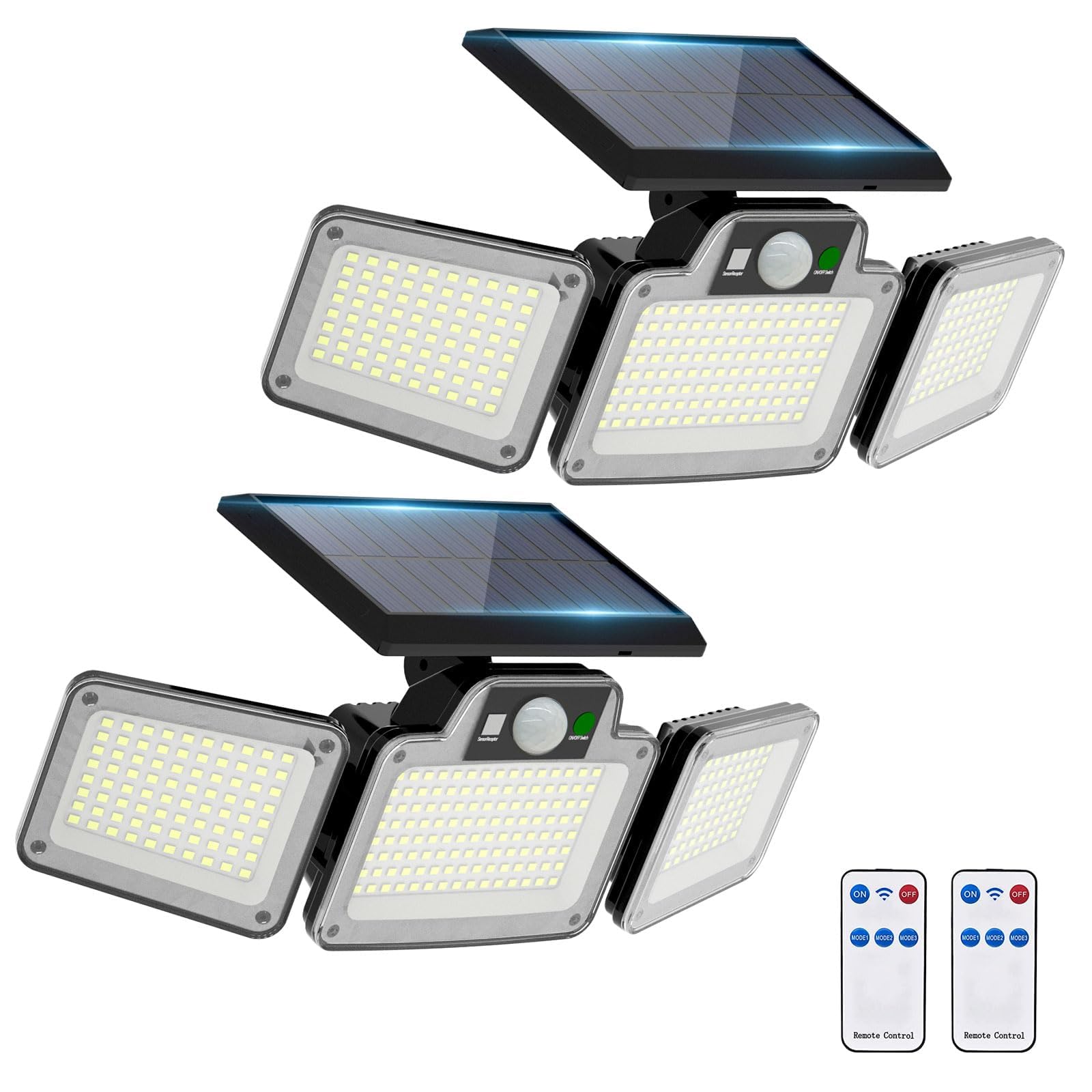 JumJam 280 LED-Solar-Flutlichter für den Außenbereich, 3 verstellbare Köpfe, Solarleuchten für den Außenbereich, Garten, Bewegungsmelder, wasserdicht, kabellos, Solar-Sicherheitsleuchten, außen für