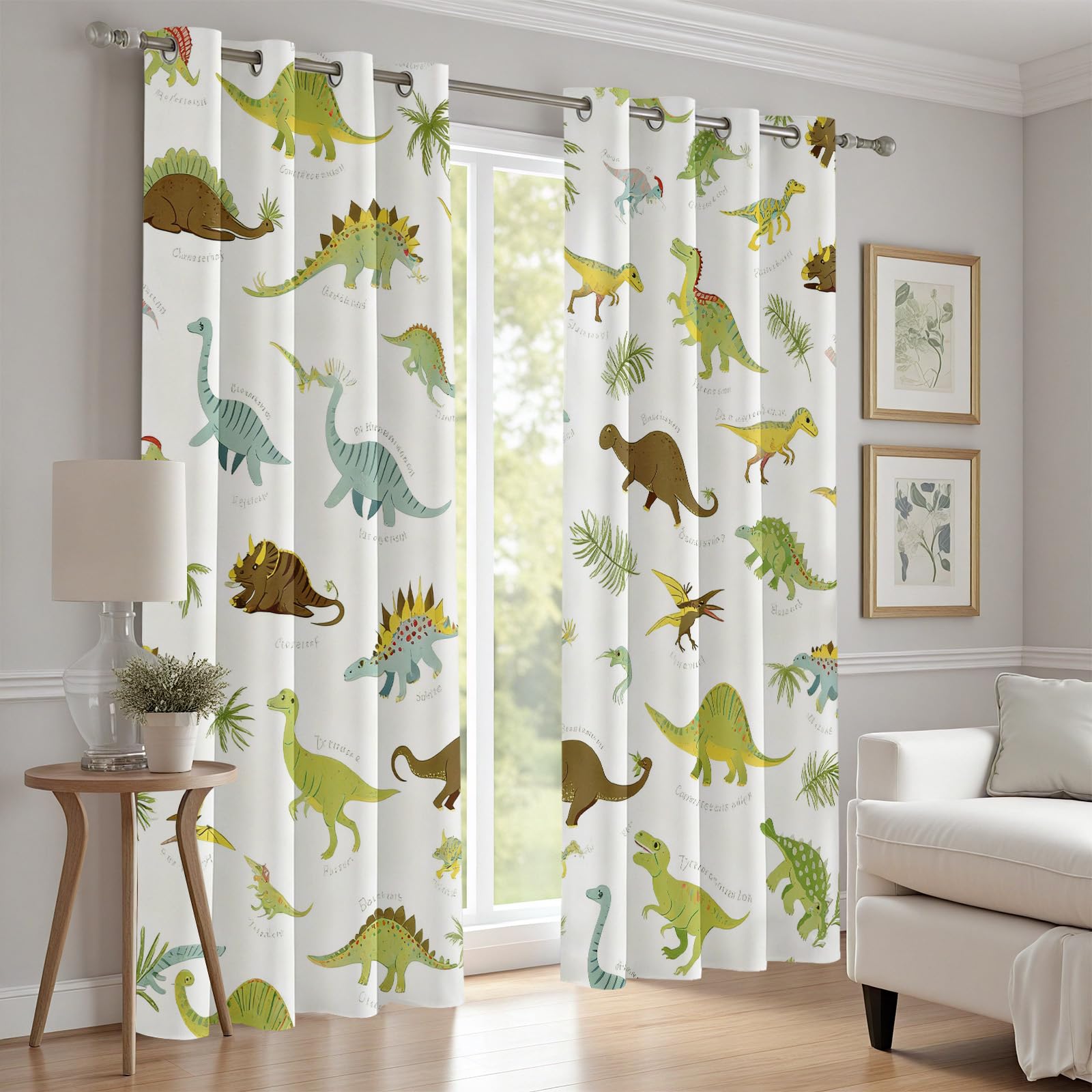 Jurassic Dino Vorhange Blickdicht 2er Set, Niedlich Dinosaurier Gardinen mit Ösen Cartoon Tiermotiv Verdunklungsvorhänge 90 cm Lang 65 Breit Thermovorhang Wohnzimmer Schlafzimmer