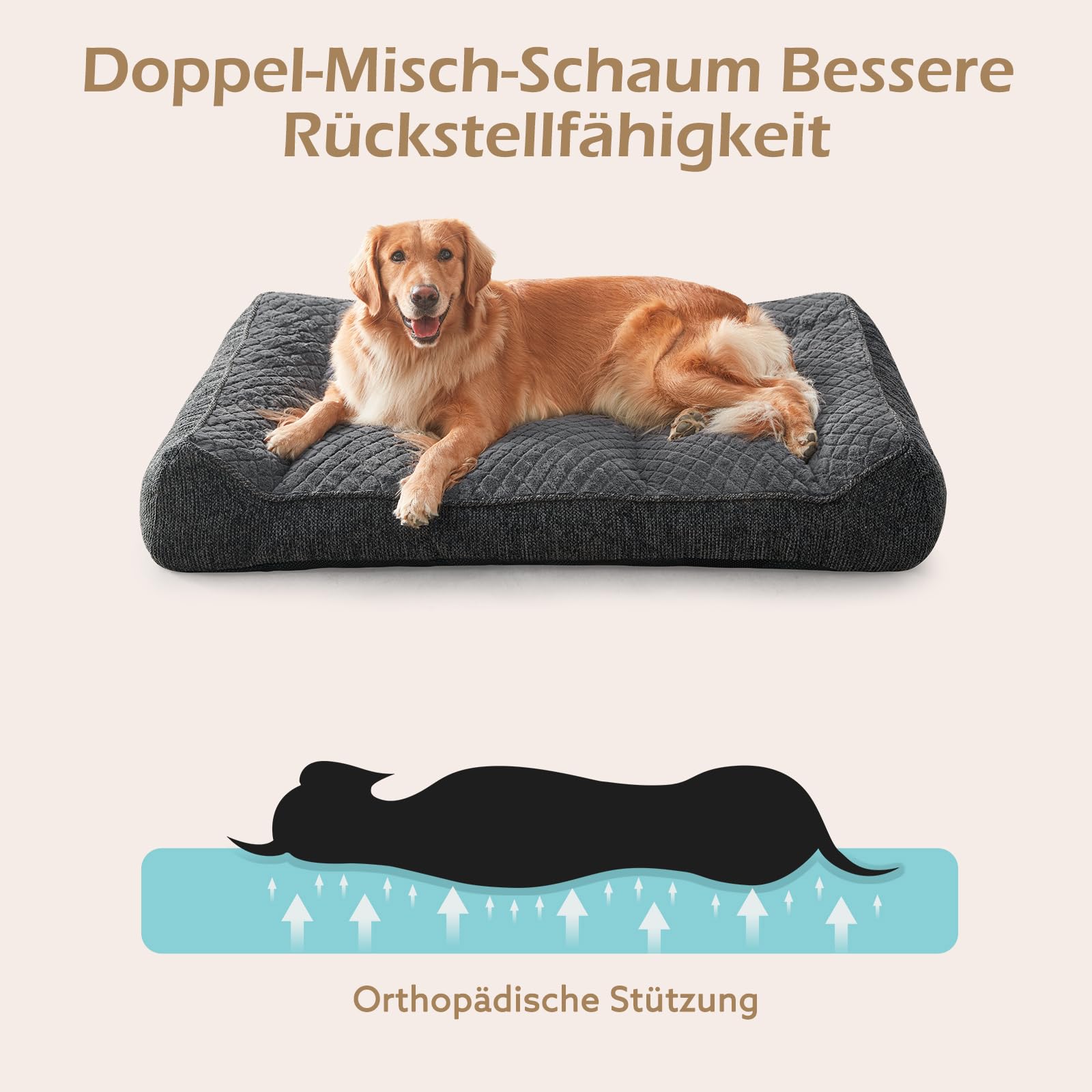 JOEJOY Cuccia ortopedica per cani di taglia grande, lavabile con custodia impermeabile, antiscivolo, per cani, in morbida pelliccia di coniglio, 107 x 76 x 24 cm