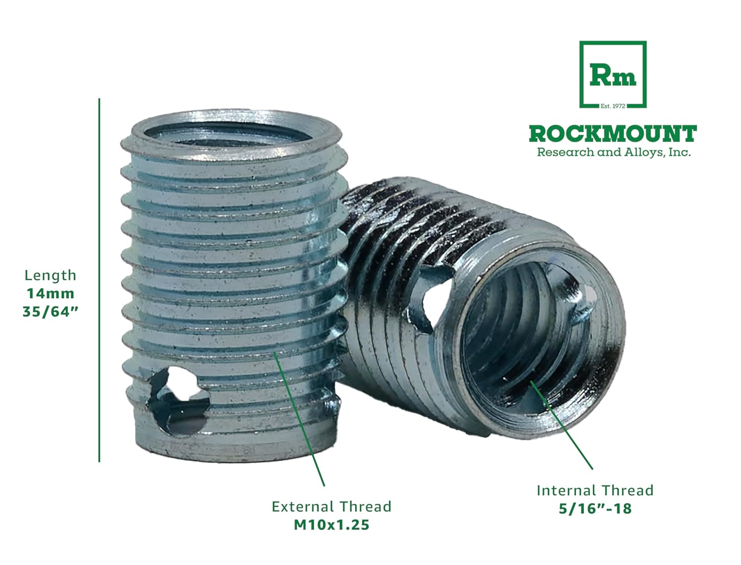 Rockmount Self-Locking Threaded Insert, 5/16"-18 Internal Thread, Thin Wall, 5 pcs