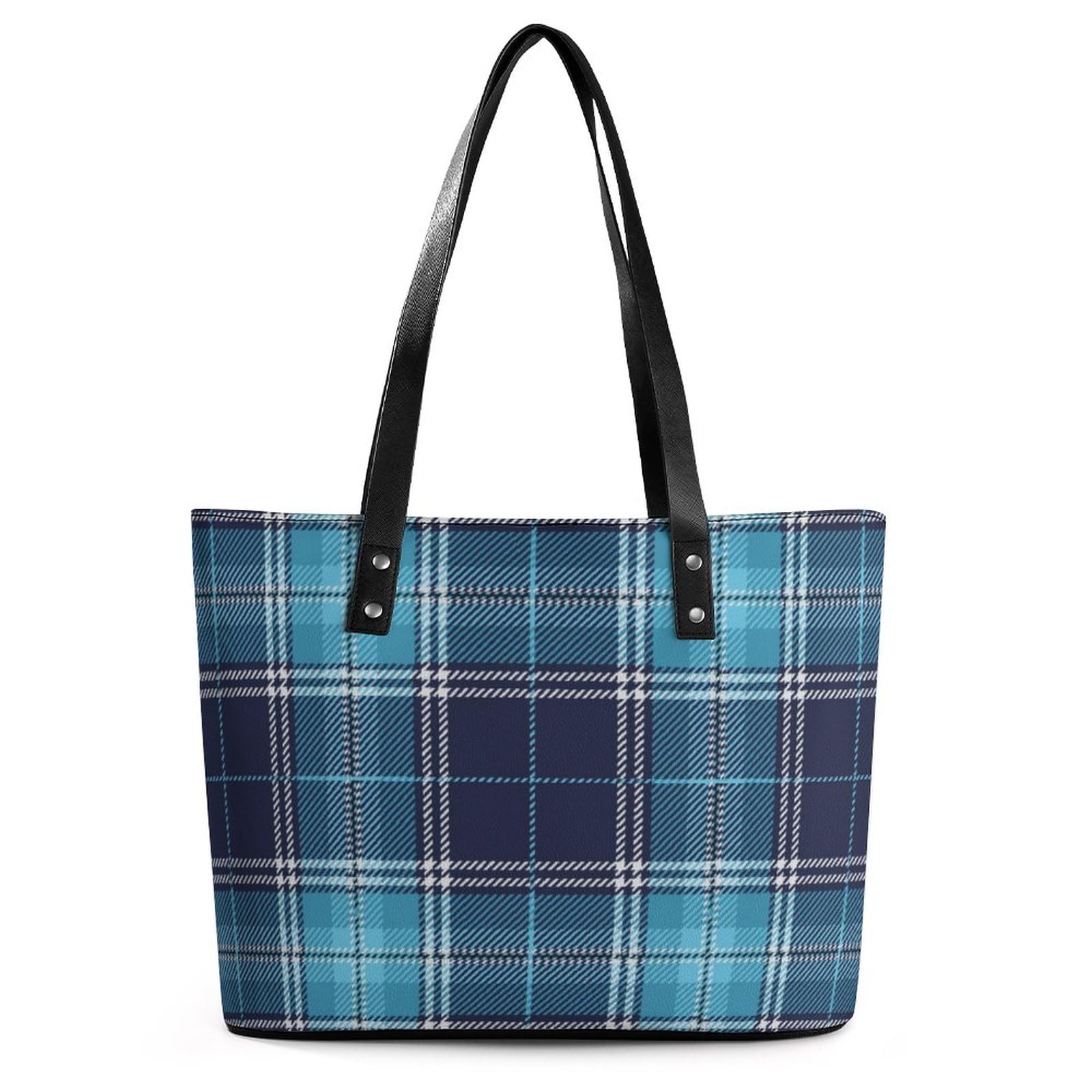 Blue Tartan Plaid Women Tote Bags Fashion Handbag Shoulder Purses Messenger Tote Bags