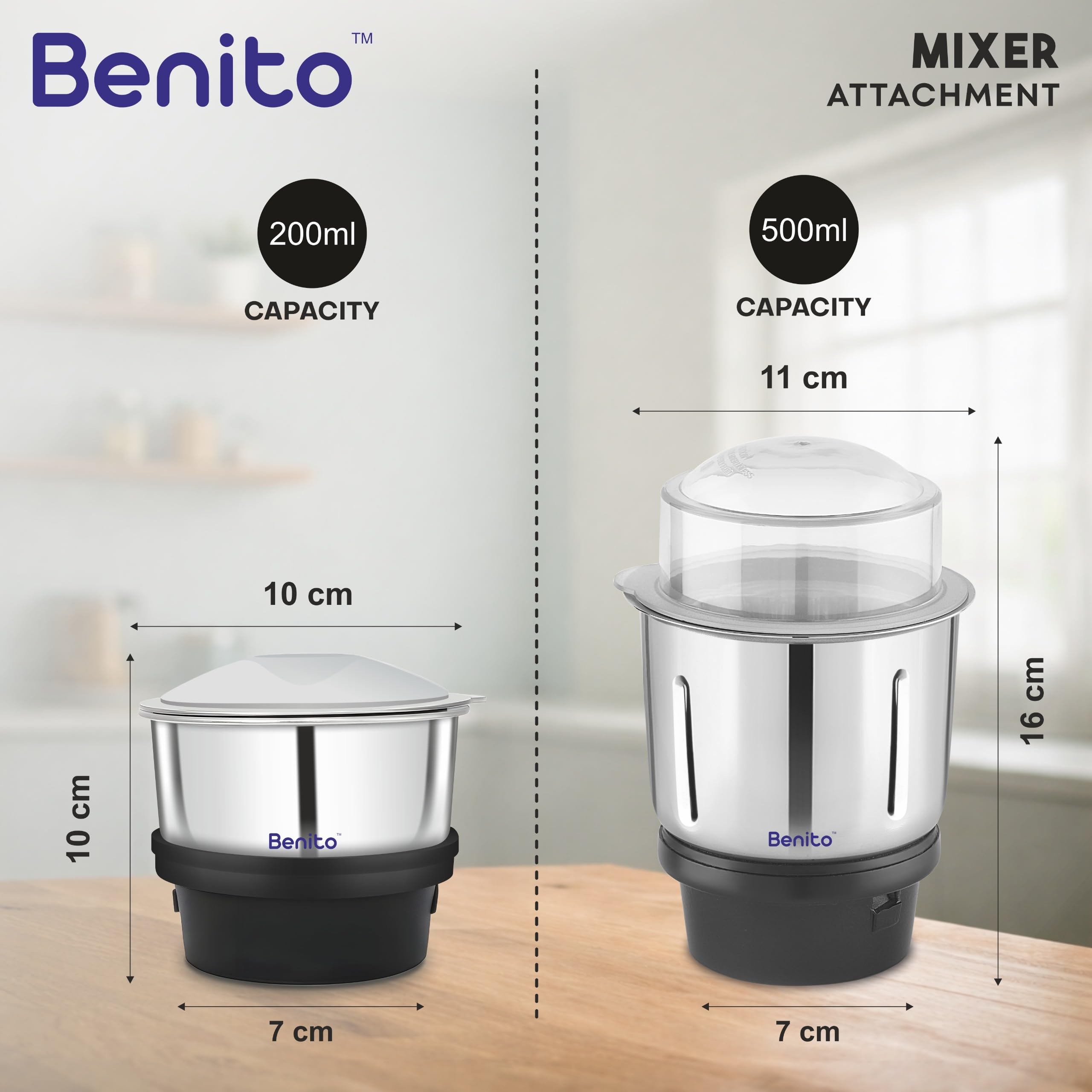 Benito Chutney Jar for Mixer Grinder - 200ml & 500ml -2 Benito Chutney Jar for Mixer Grinder - 200ml & 500ml -2