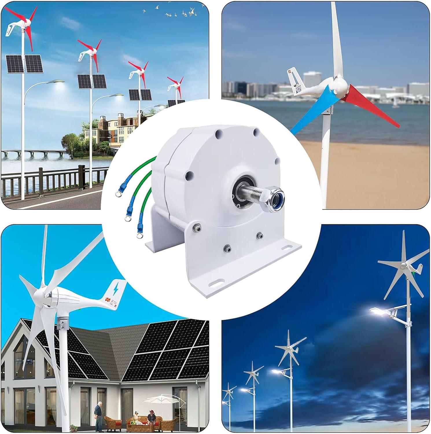 Permanent Magnet Synchronous Generator, 600W AC Agricultural Brushless Low RPM Alternator with Base, Use for Wind Power and Water Conservancy (White),24V