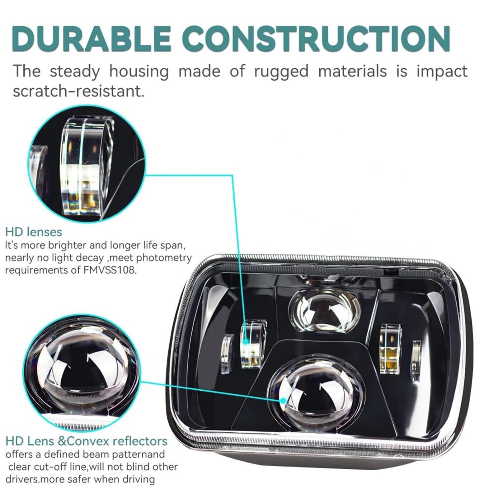 Bombilla Coche Faros LED 7X6 Bombilla para coche | Para Faros Delanteros Cuadrados LED 5X7 Automáticos